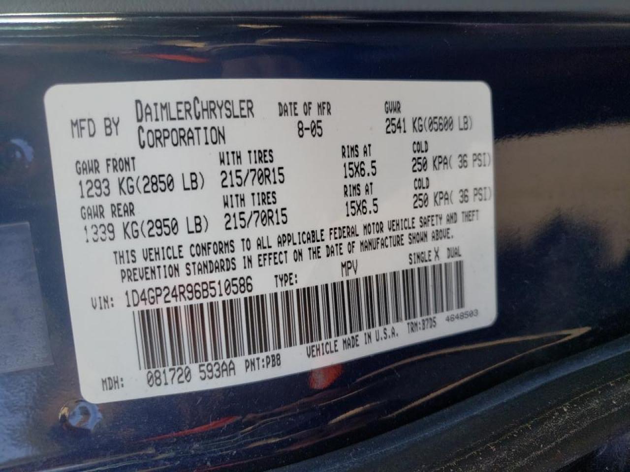 Photo 10 from auction – 2006 DODGE GRAND CARA with VIN 1D4GP24R96B510586