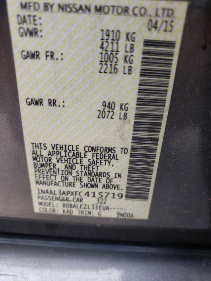 Photo 10 from auction – 2015 NISSAN ALTIMA 2.5 with VIN 1N4AL3APXFC415719