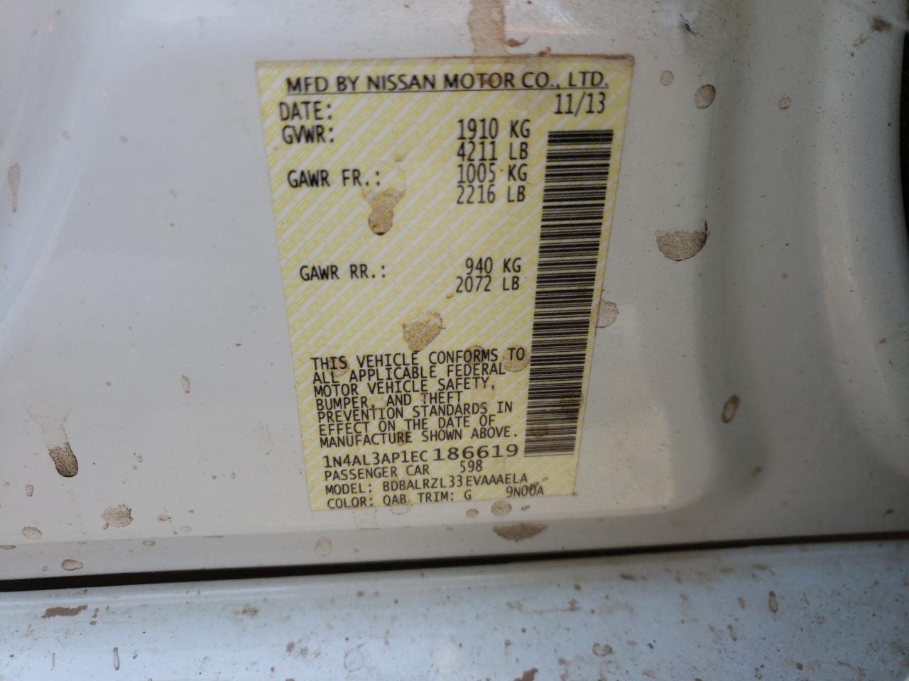 Photo 10 from auction – 2014 NISSAN ALTIMA 2.5 with VIN 1N4AL3AP1EC186619