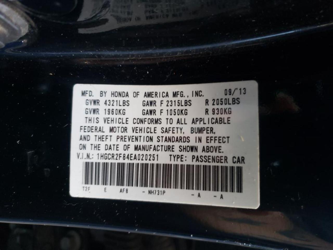 Photo 10 from auction – 2014 HONDA ACCORD EXL with VIN 1HGCR2F84EA020251