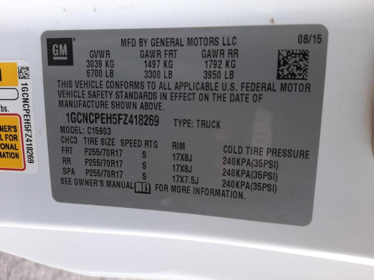 Photo 10 from auction – 2015 CHEVROLET SILVERADO with VIN 1GCNCPEH5FZ418269