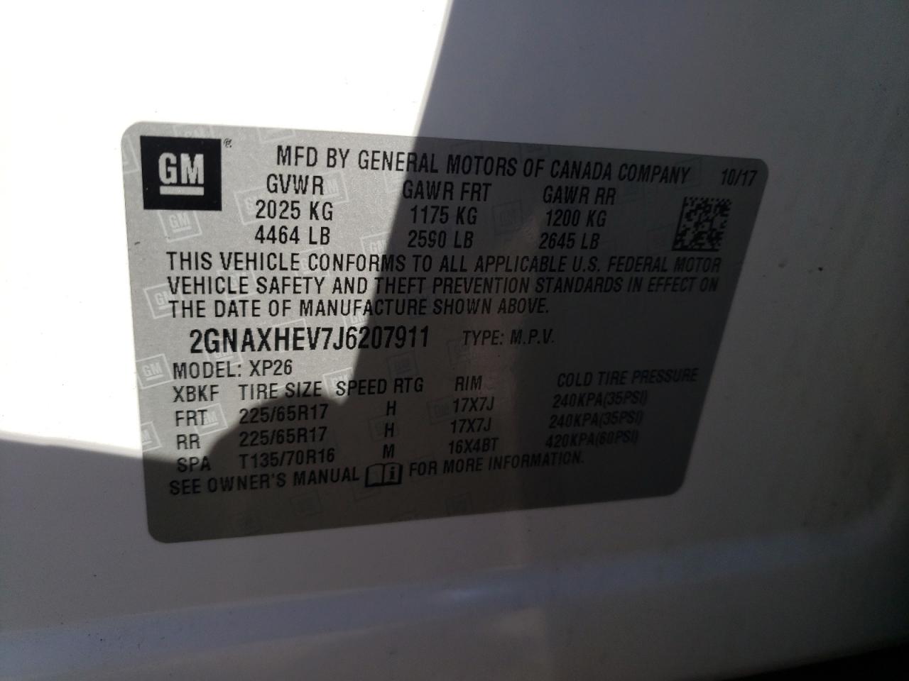 Photo 10 from auction – 2018 CHEVROLET EQUINOX LS with VIN 2GNAXHEV7J6207911