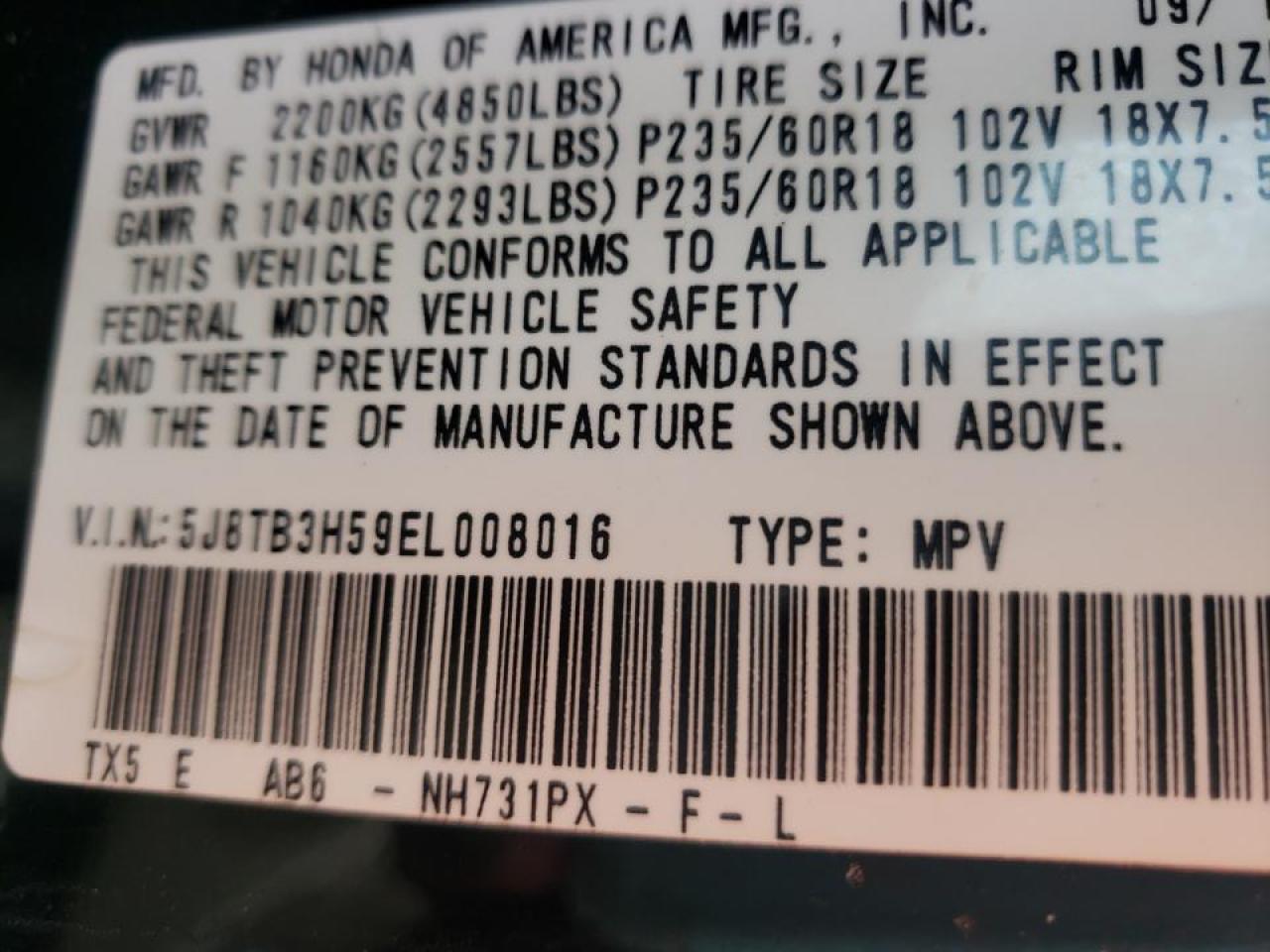 Photo 10 from auction – 2014 ACURA RDX TECHNO with VIN 5J8TB3H59EL008016