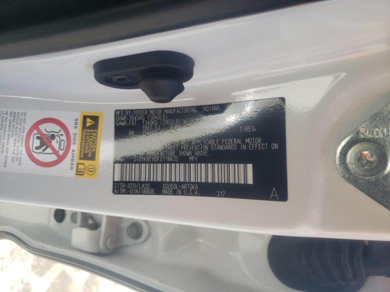 Photo 10 from auction – 2015 TOYOTA HIGHLANDER with VIN 5TDYKRFH0FS118635