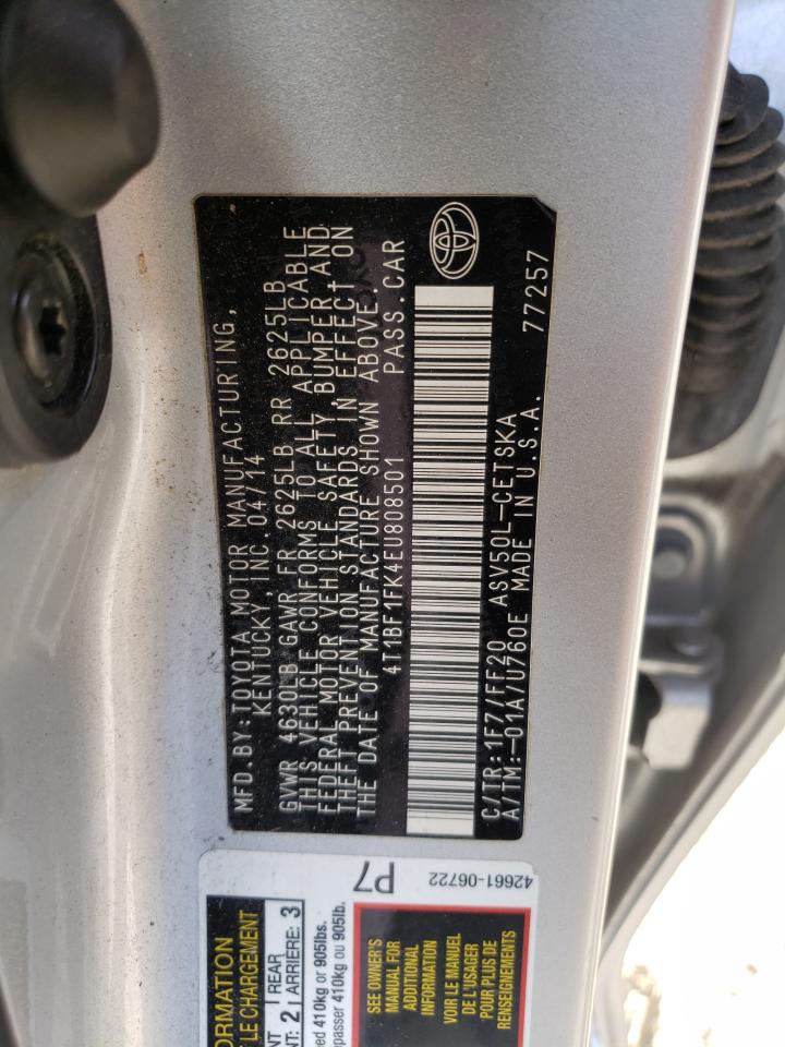 Photo 10 from auction – 2014 TOYOTA CAMRY L with VIN 4T1BF1FK4EU808501