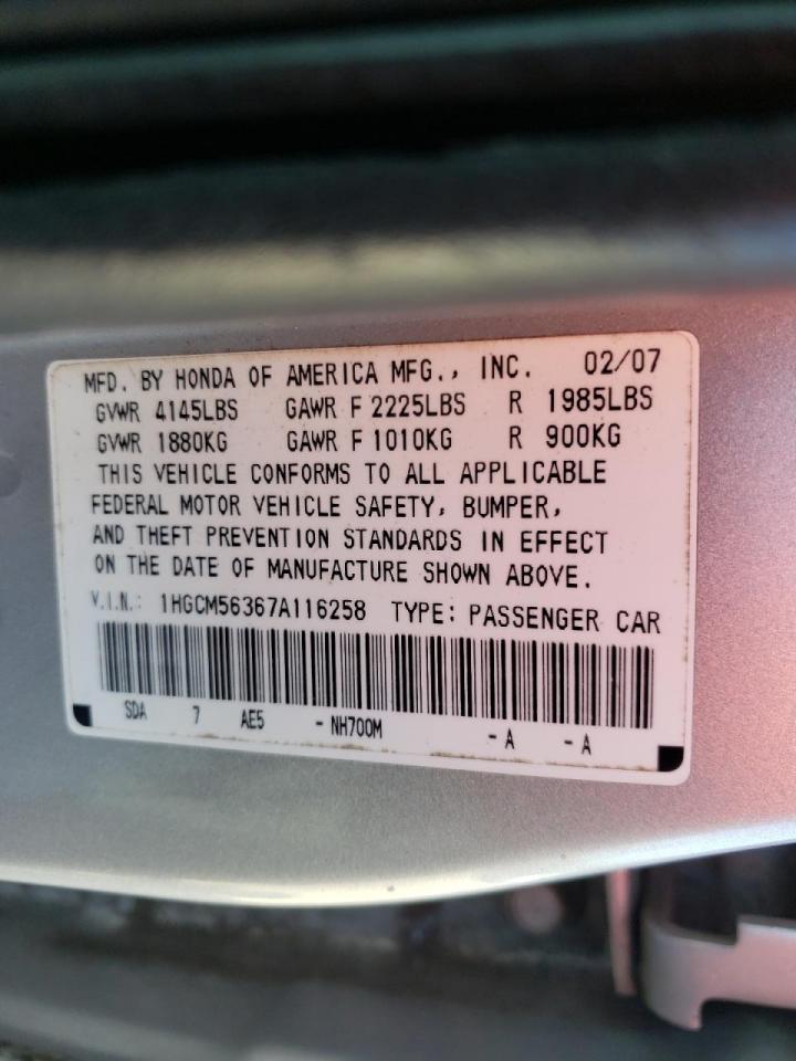 Photo 10 from auction – 2007 HONDA ACCORD SE with VIN 1HGCM56367A116258