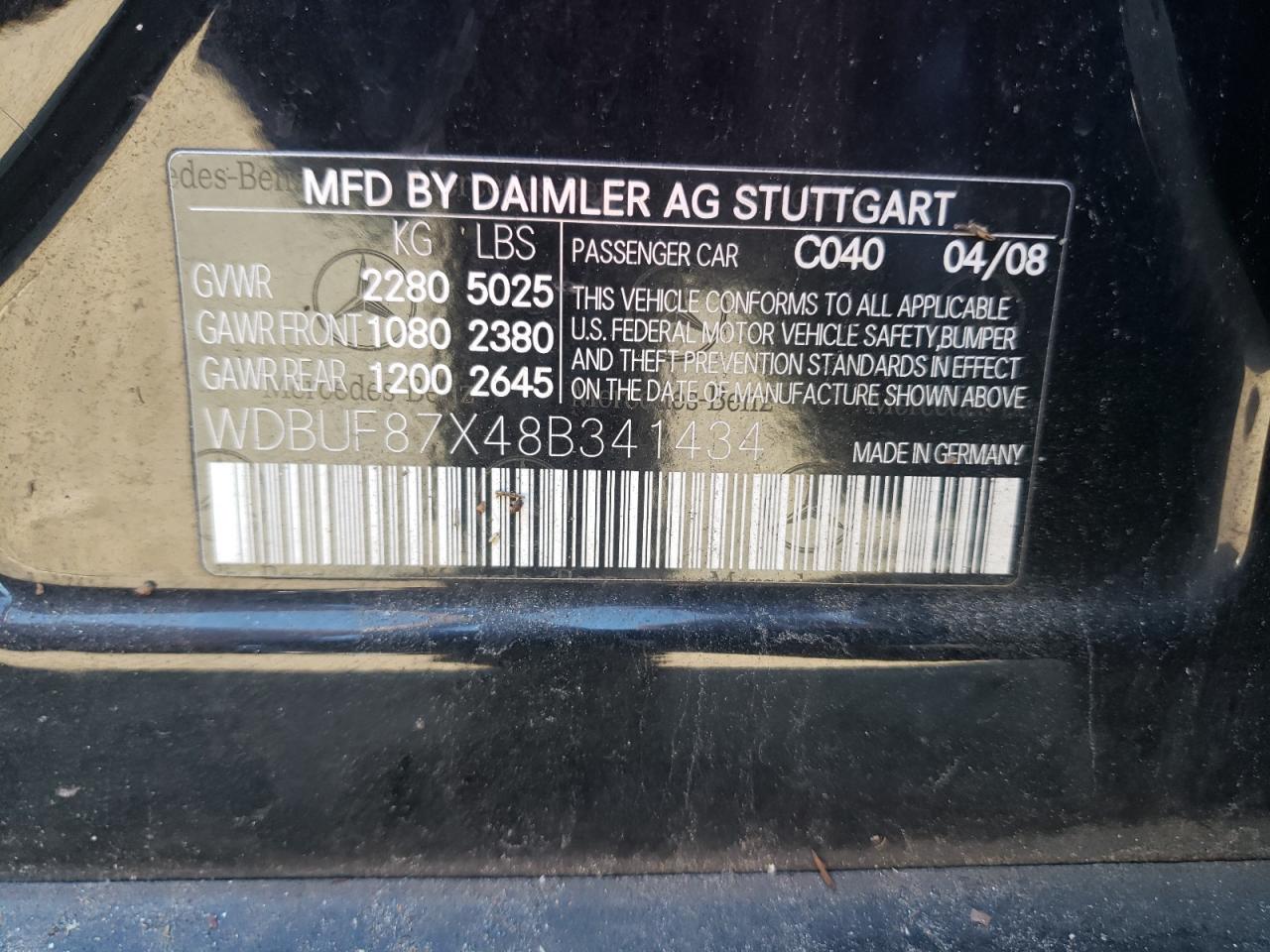 Photo 10 from auction – 2008 MERCEDES-BENZ E-CLASS with VIN WDBUF87X48B341434