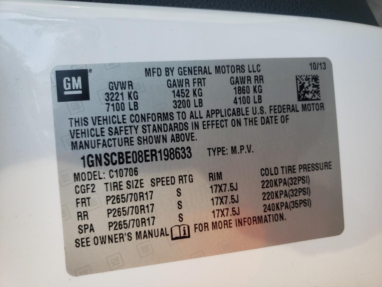 Photo 10 from auction – 2014 CHEVROLET TAHOE C150 with VIN 1GNSCBE08ER198633