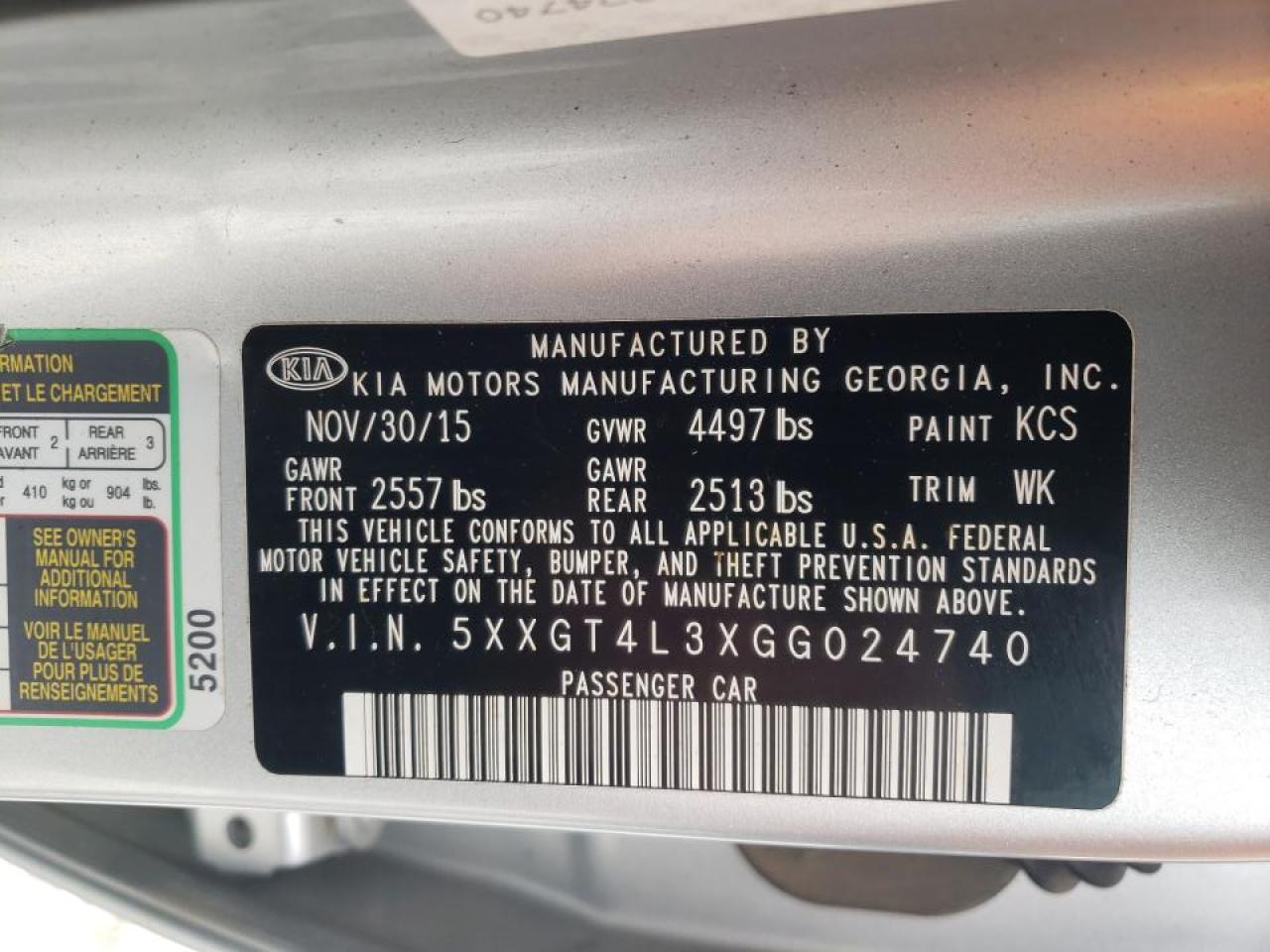 Photo 10 from auction – 2016 KIA OPTIMA LX with VIN 5XXGT4L3XGG024740