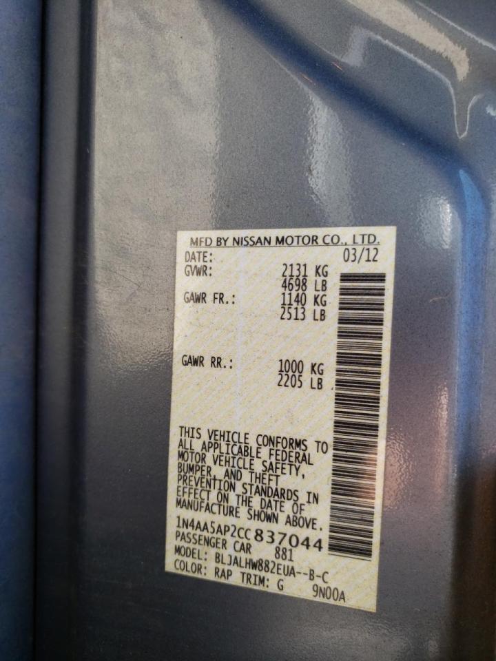 Photo 10 from auction – 2012 NISSAN MAXIMA S with VIN 1N4AA5AP2CC837044
