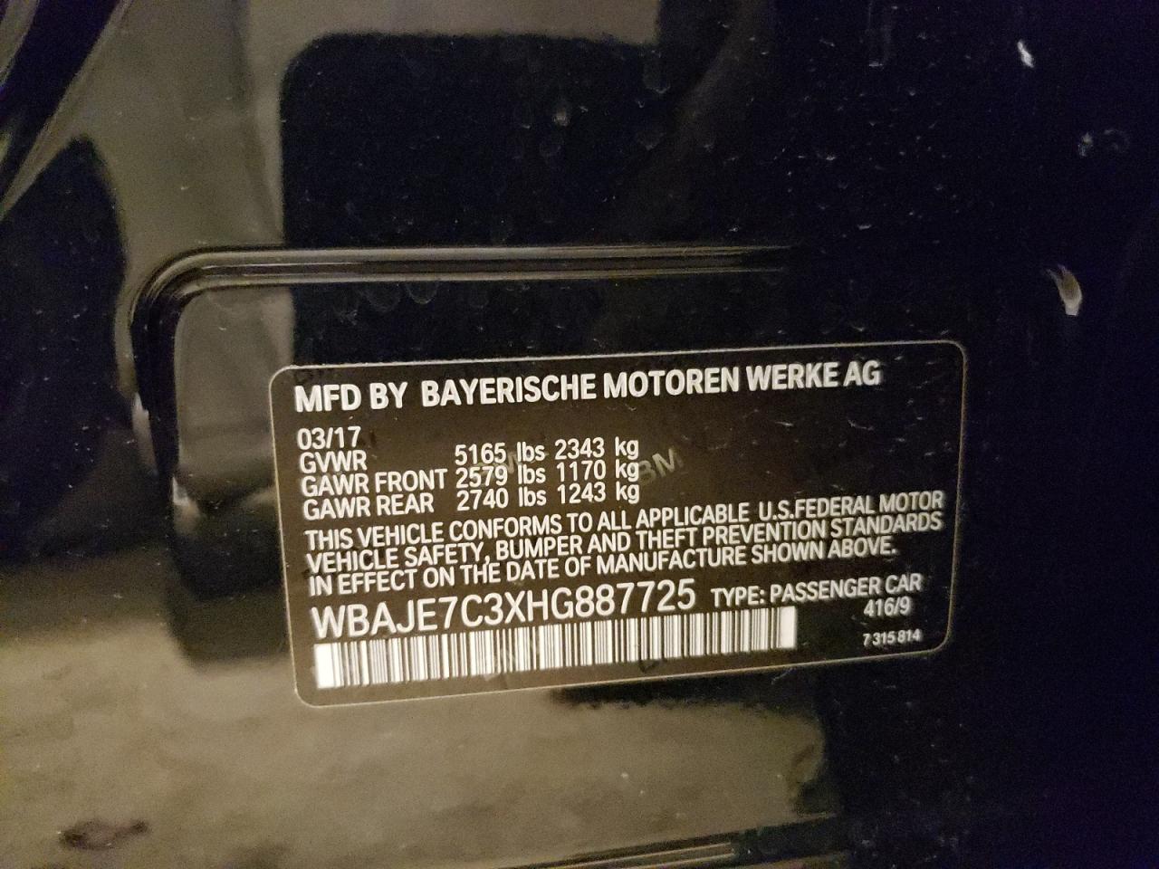 Photo 10 from auction – 2017 BMW 540 XI with VIN WBAJE7C3XHG887725