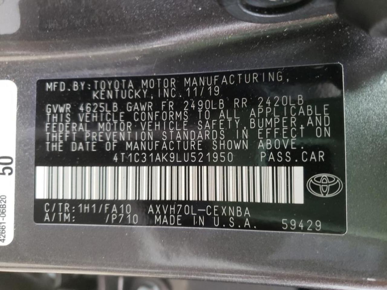 Photo 10 from auction – 2020 TOYOTA CAMRY LE with VIN 4T1C31AK9LU521950