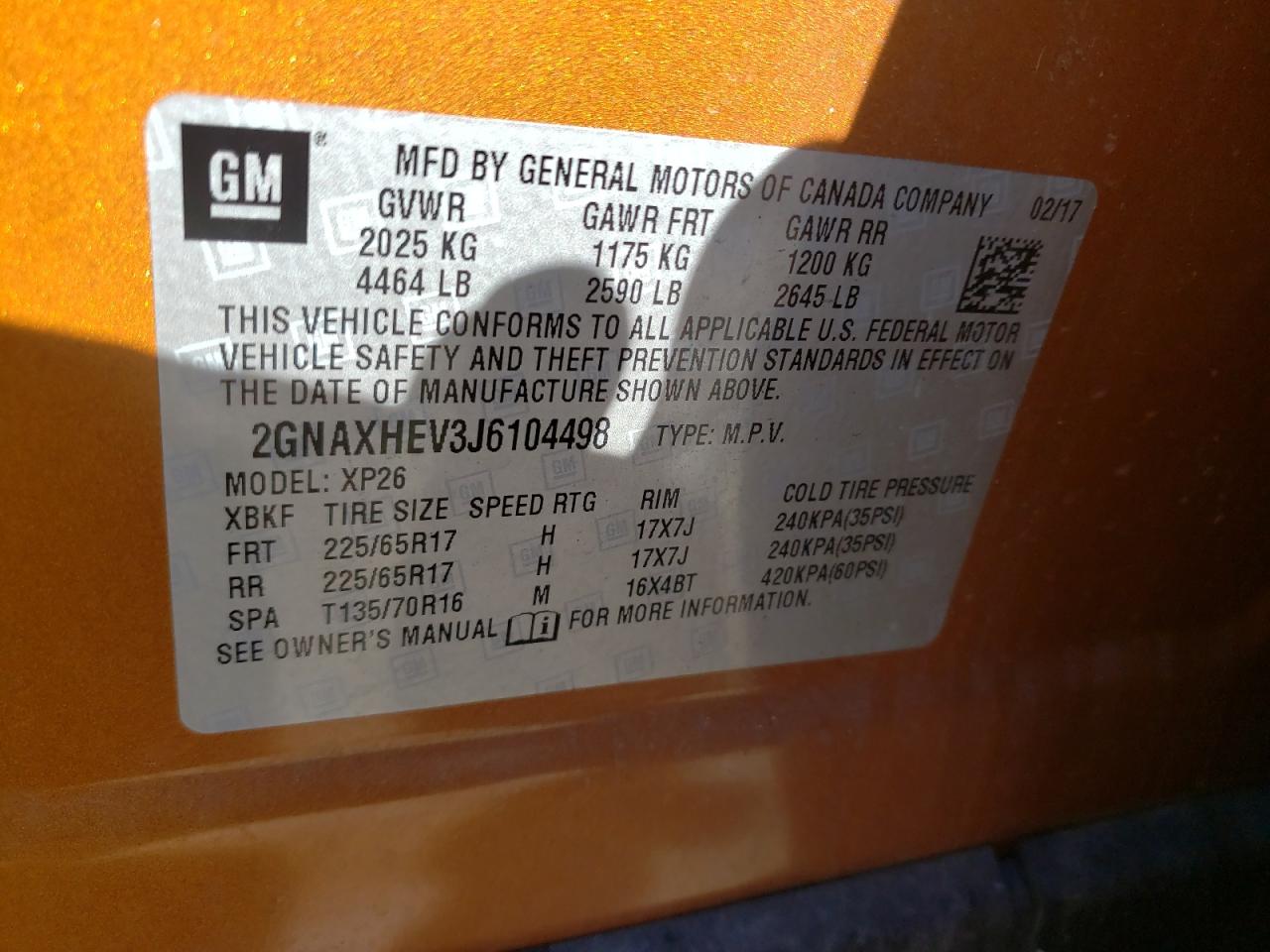 Photo 10 from auction – 2018 CHEVROLET EQUINOX LS with VIN 2GNAXHEV3J6104498