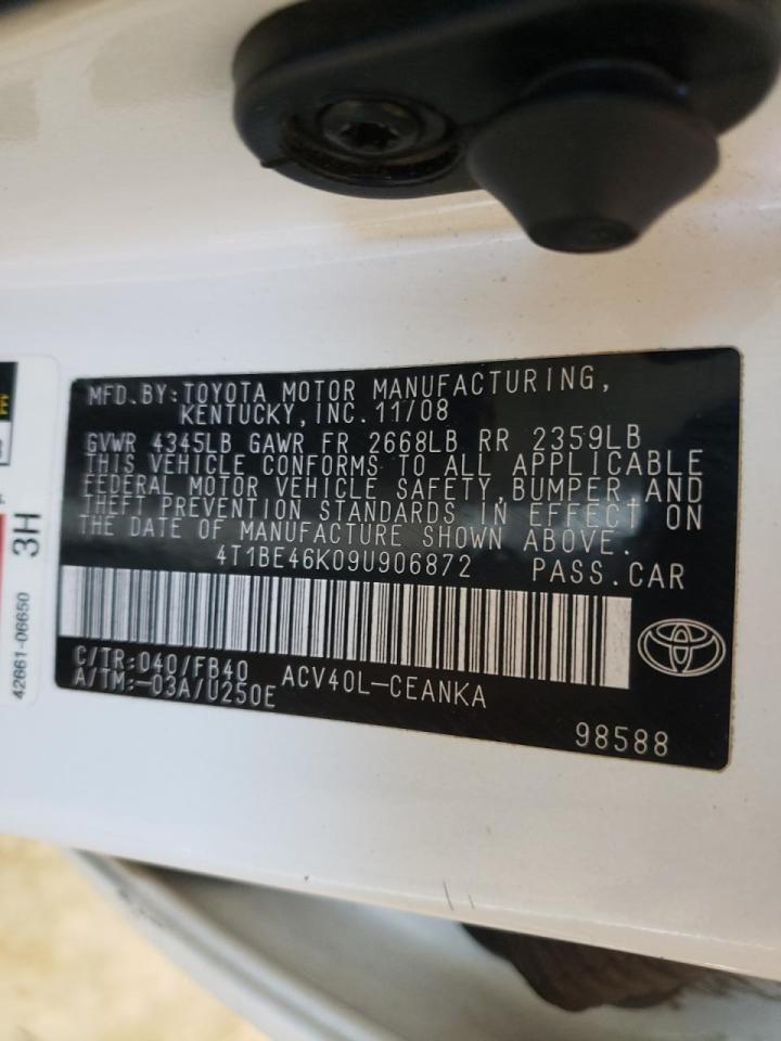 Photo 10 from auction – 2009 TOYOTA CAMRY BASE with VIN 4T1BE46K09U906872