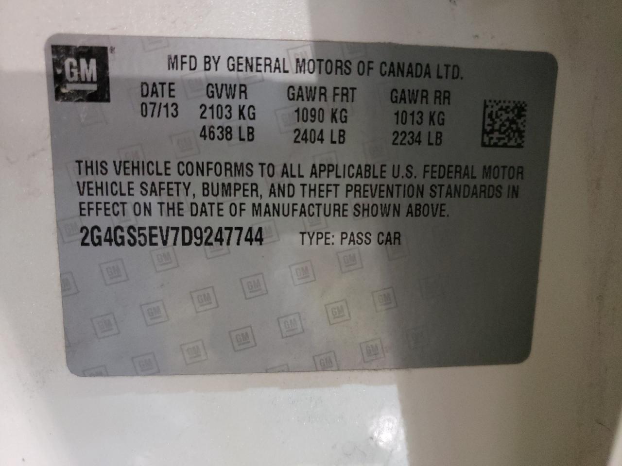 Photo 10 from auction – 2013 BUICK REGAL PREM with VIN 2G4GS5EV7D9247744