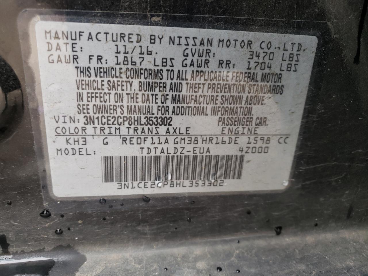 Photo 10 from auction – 2017 NISSAN VERSA NOTE with VIN 3N1CE2CP8HL353302