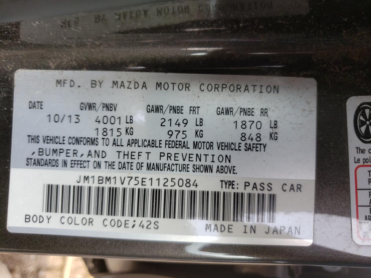 Photo 10 from auction – 2014 MAZDA 3 TOURING with VIN JM1BM1V75E1125084
