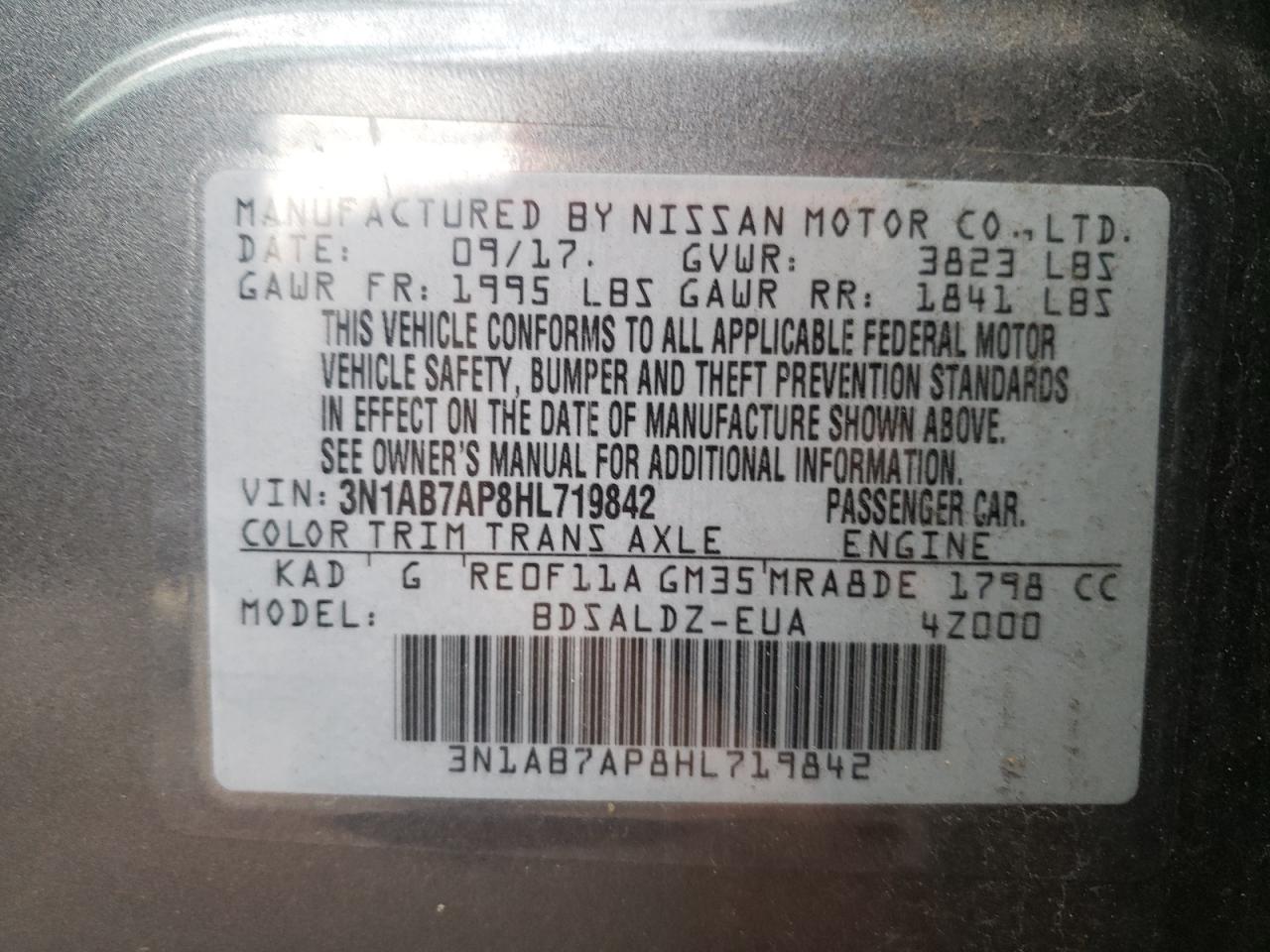 Photo 10 from auction – 2017 NISSAN SENTRA S with VIN 3N1AB7AP8HL719842