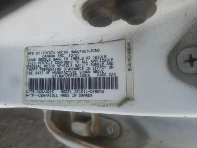 Photo 10 from auction – 1996 TOYOTA COROLLA with VIN 2T1BA02E8TC113316
