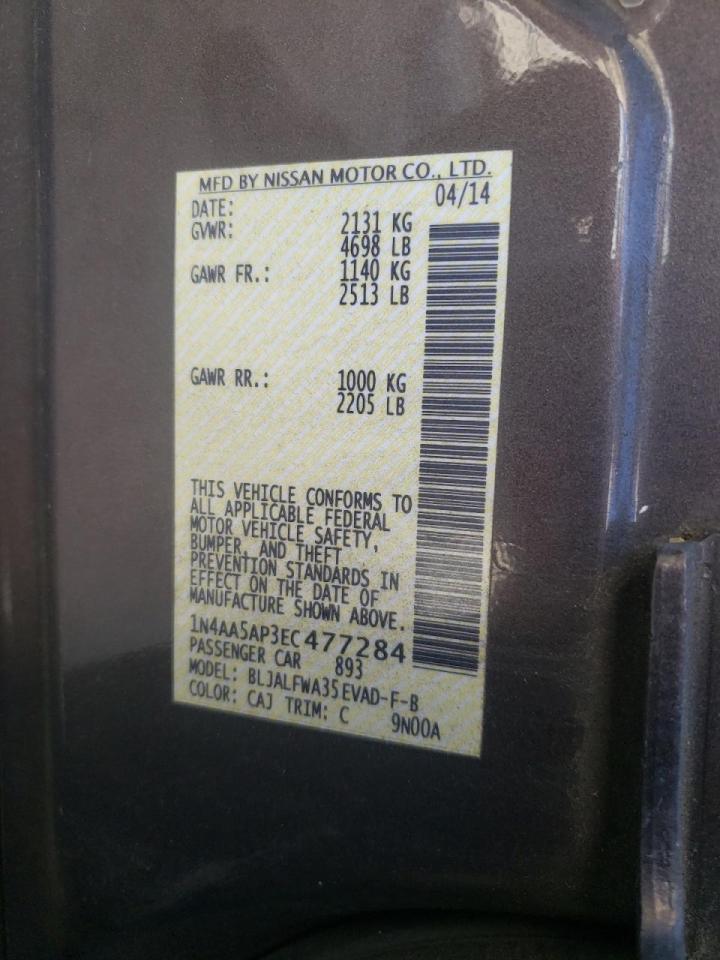 Photo 10 from auction – 2014 NISSAN MAXIMA S with VIN 1N4AA5AP3EC477284