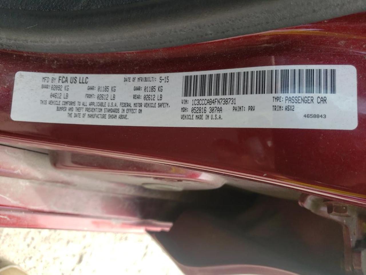 Photo 10 from auction – 2015 CHRYSLER 200 LIMITE with VIN 1C3CCCAB4FN738731