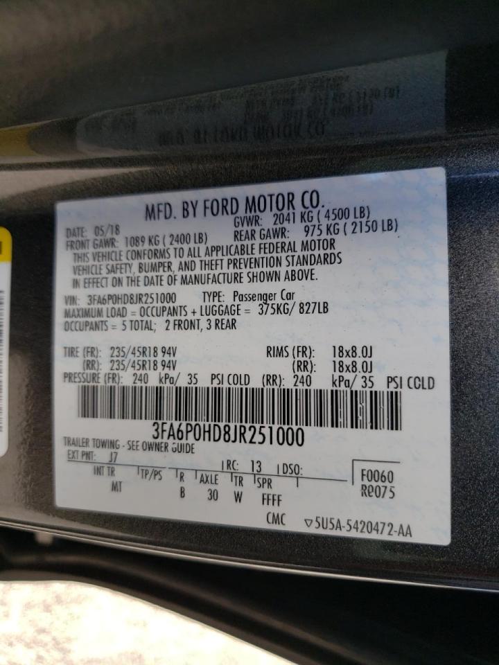 Photo 10 from auction – 2018 FORD FUSION SE with VIN 3FA6P0HD8JR251000
