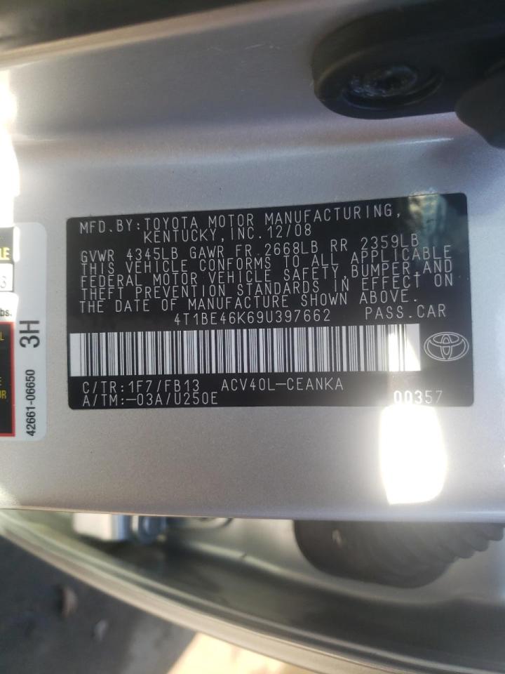 Photo 10 from auction – 2009 TOYOTA CAMRY BASE with VIN 4T1BE46K69U397662
