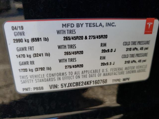 Photo 10 from auction – 2019 TESLA MODEL X with VIN 5YJXCBE24KF160768