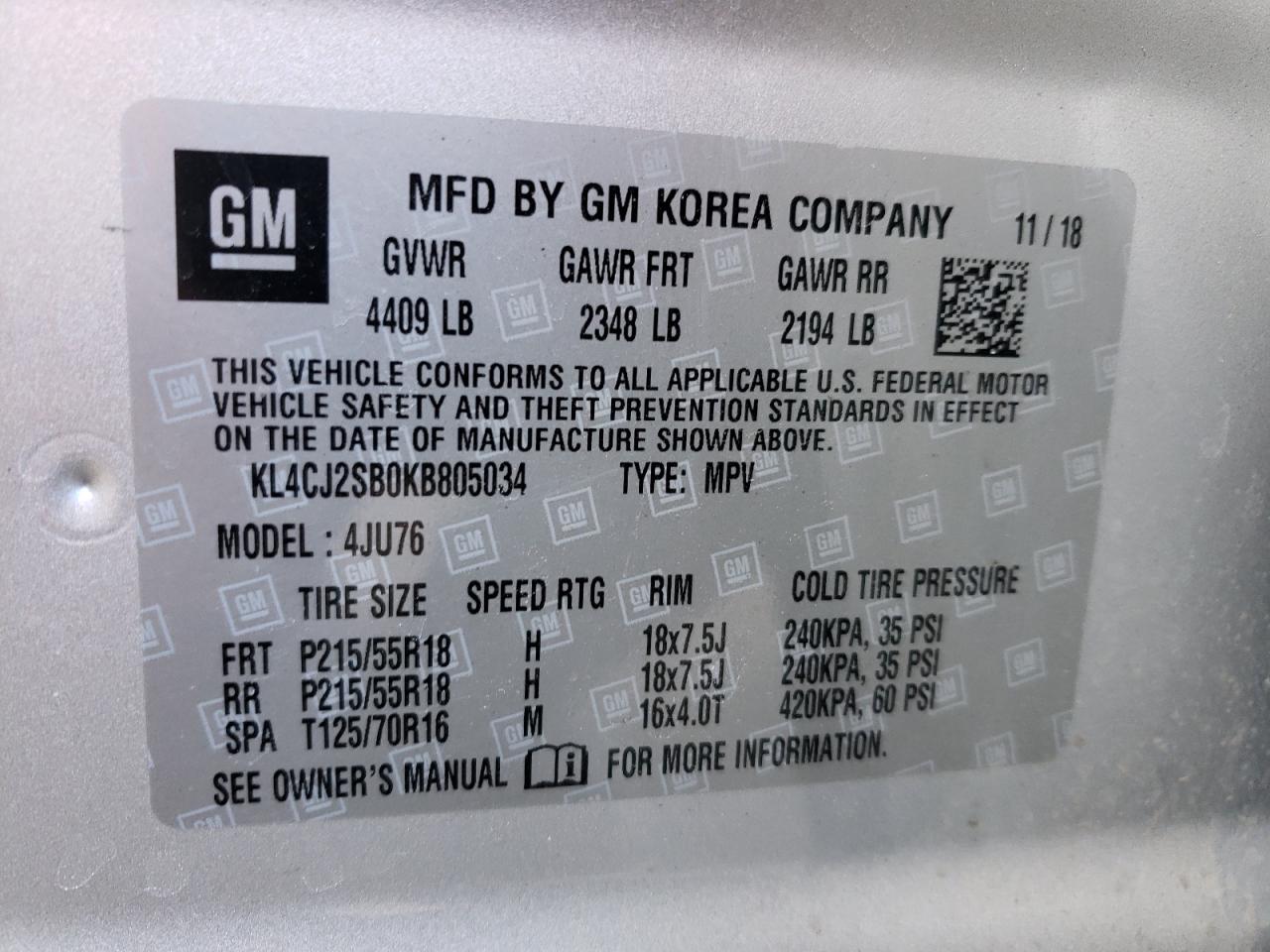 Photo 10 from auction – 2019 BUICK ENCORE SPO with VIN KL4CJ2SB0KB805034
