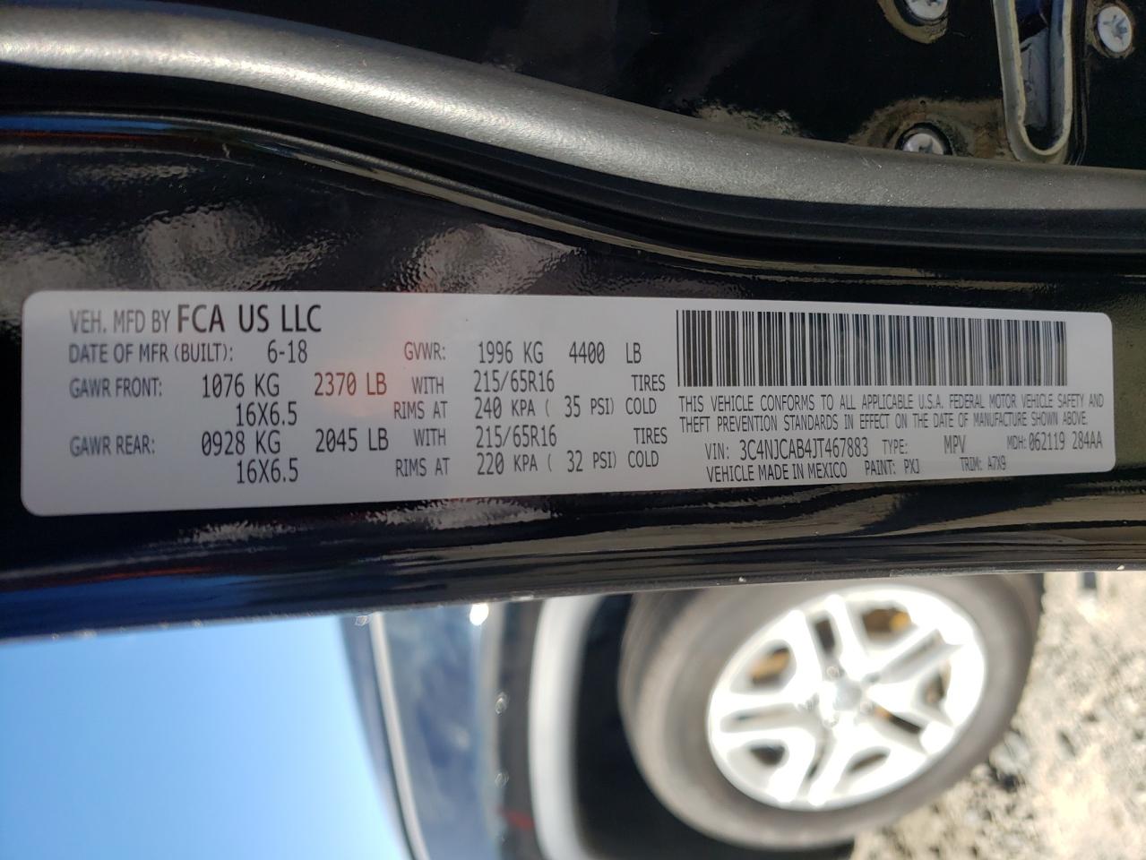Photo 10 from auction – 2018 JEEP COMPASS SP with VIN 3C4NJCAB4JT467883