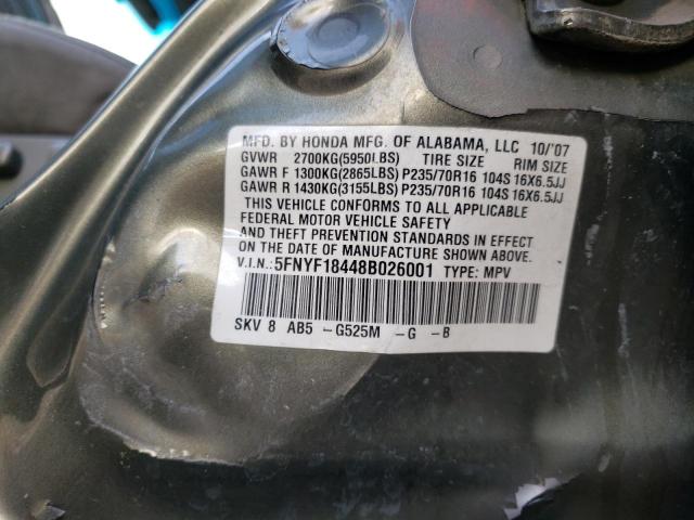Photo 10 from auction – 2008 HONDA PILOT EX with VIN 5FNYF18448B026001