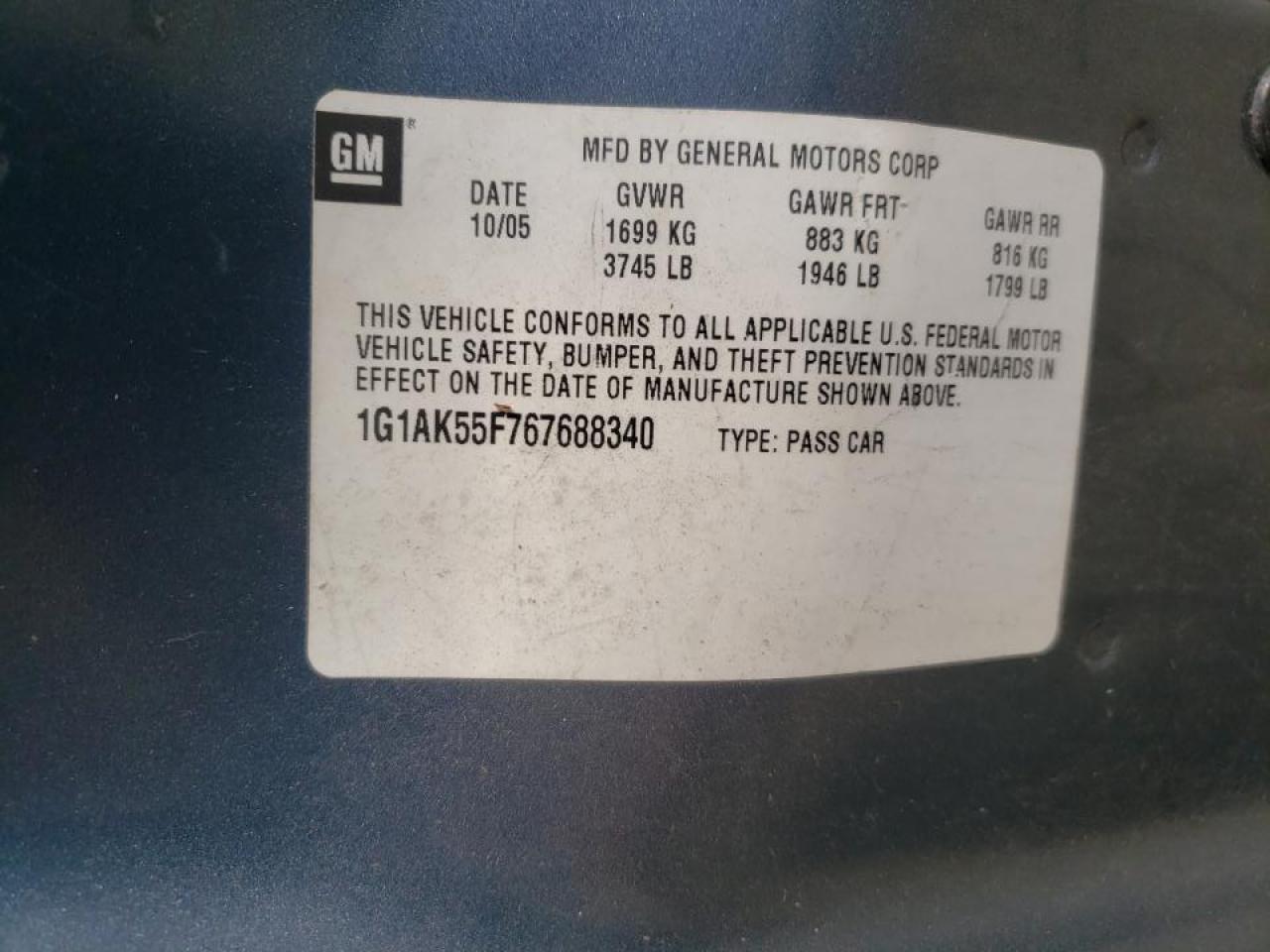 Photo 10 from auction – 2006 CHEVROLET COBALT LS with VIN 1G1AK55F767688340