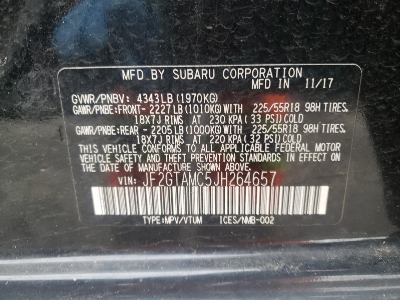 Photo 10 from auction – 2018 SUBARU CROSSTREK with VIN JF2GTAMC5JH264657