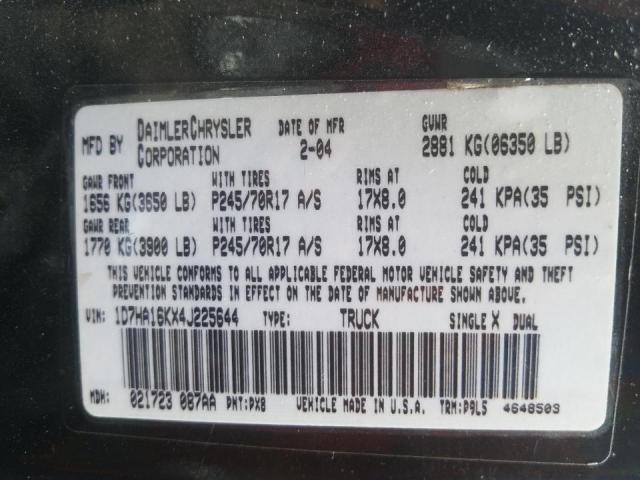 Photo 10 from auction – 2004 DODGE RAM 1500 S with VIN 1D7HA16KX4J225644