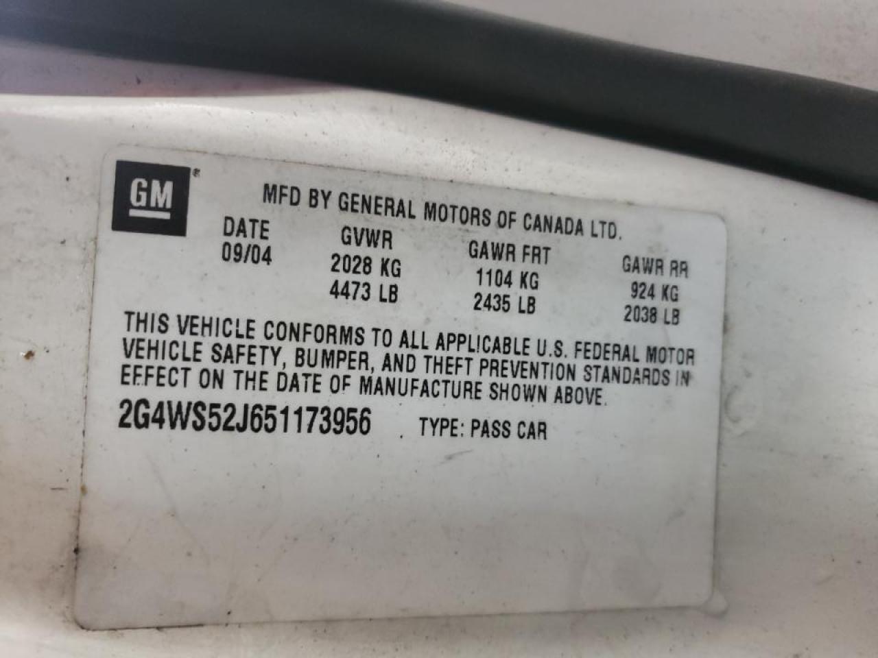 Photo 10 from auction – 2005 BUICK CENTURY CU with VIN 2G4WS52J651173956