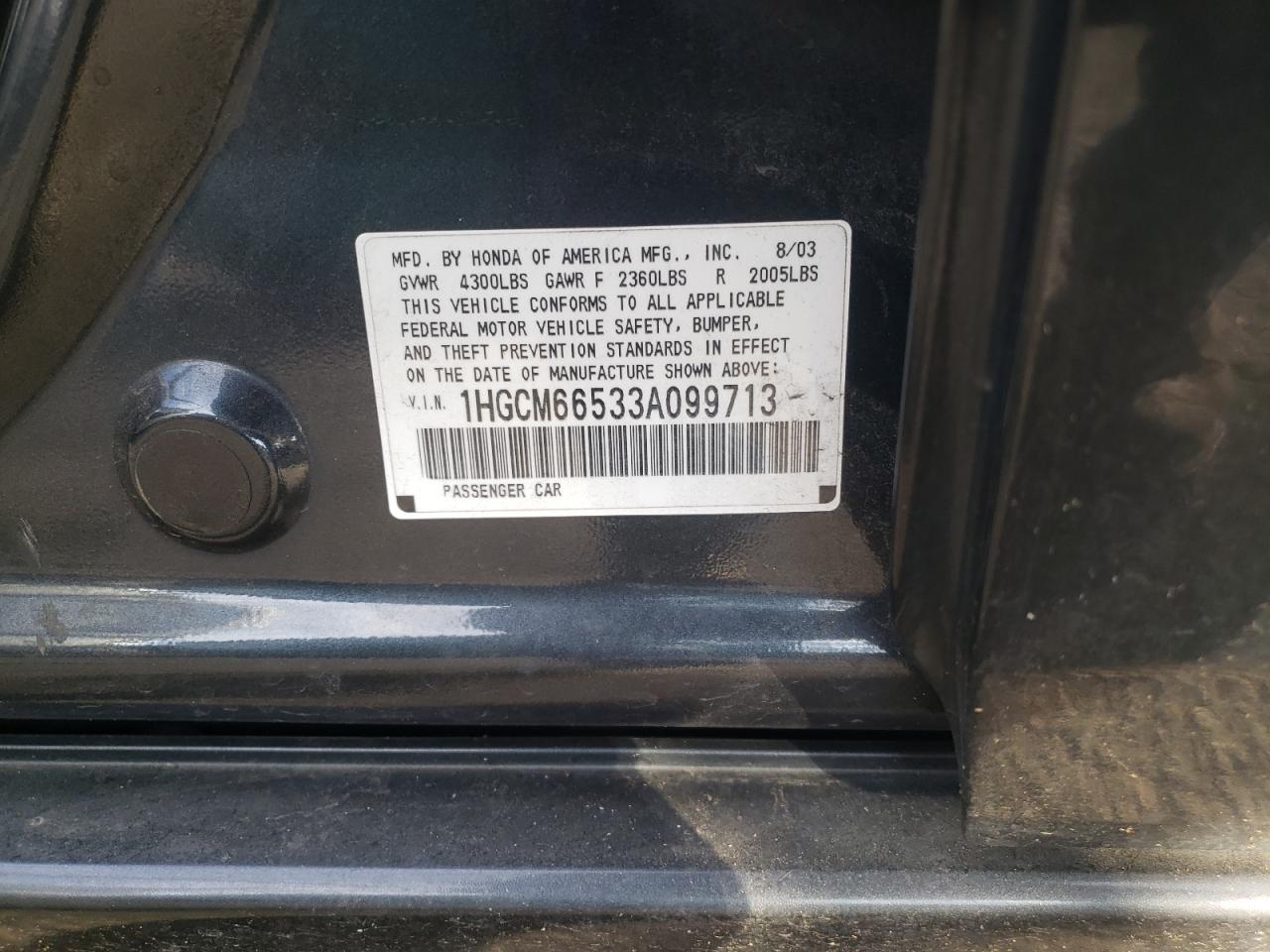 Photo 10 from auction – 2003 HONDA ACCORD EX with VIN 1HGCM66533A099713