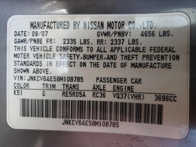 Photo 10 from auction – 2008 INFINITI G37 BASE with VIN JNKCV64E58M108785