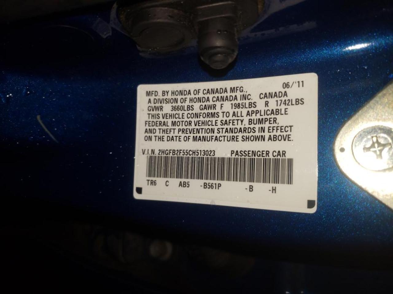 Photo 10 from auction – 2012 HONDA CIVIC LX with VIN 2HGFB2F55CH513023