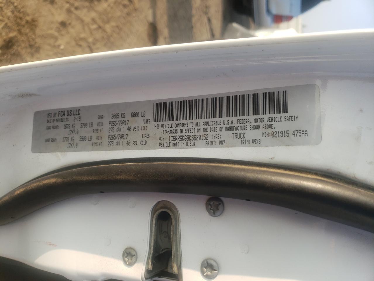 Photo 10 from auction – 2019 RAM 1500 CLASS with VIN 1C6RR6KG8KS620152