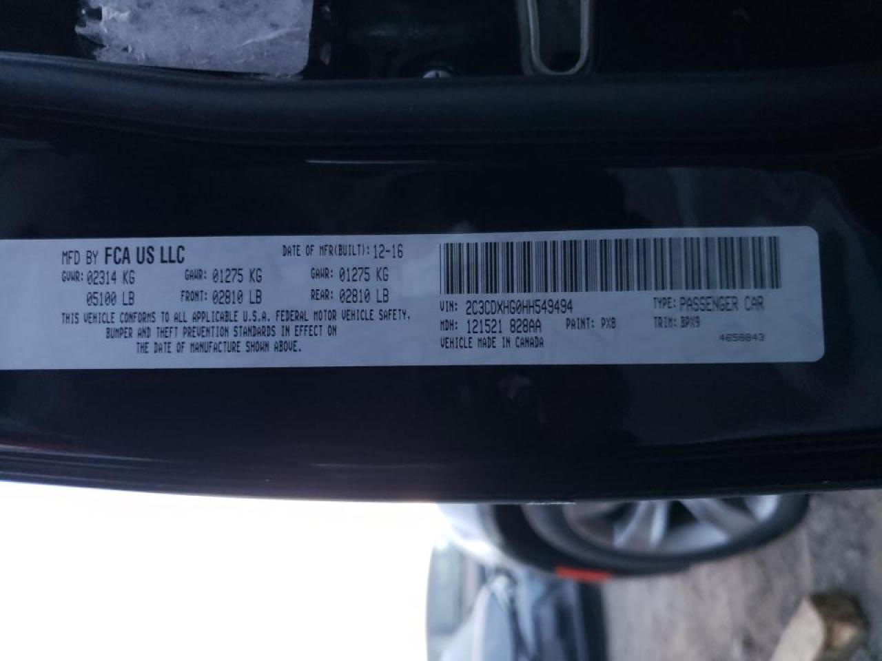 Photo 10 from auction – 2017 DODGE CHARGER SX with VIN 2C3CDXHG0HH549494