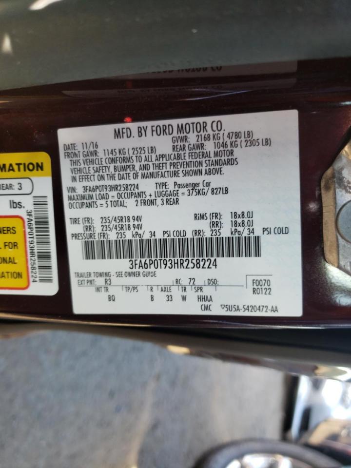 Photo 10 from auction – 2017 FORD FUSION SE with VIN 3FA6P0T93HR258224