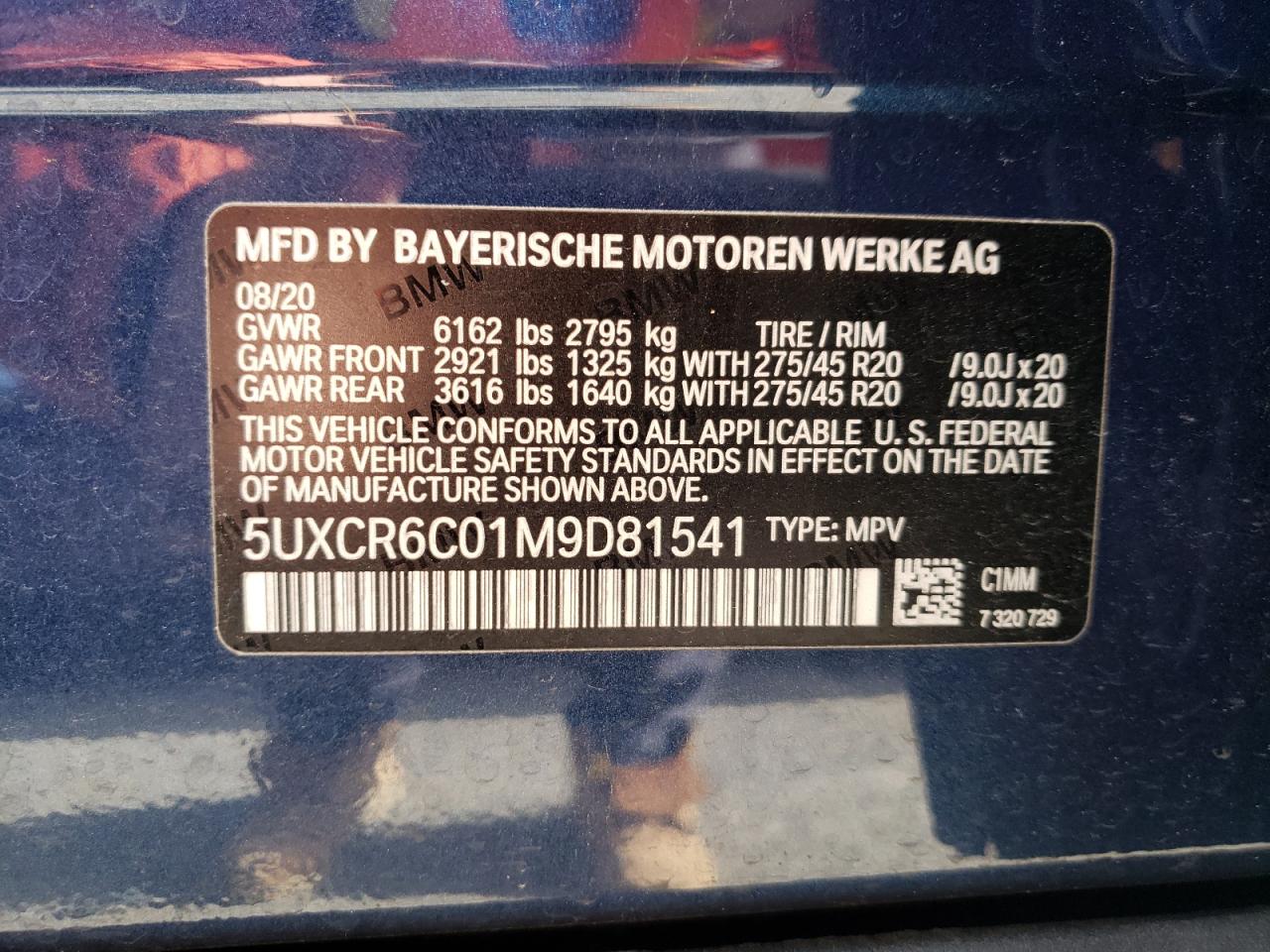 Photo 10 from auction – 2021 BMW X5 XDRIVE4 with VIN 5UXCR6C01M9D81541