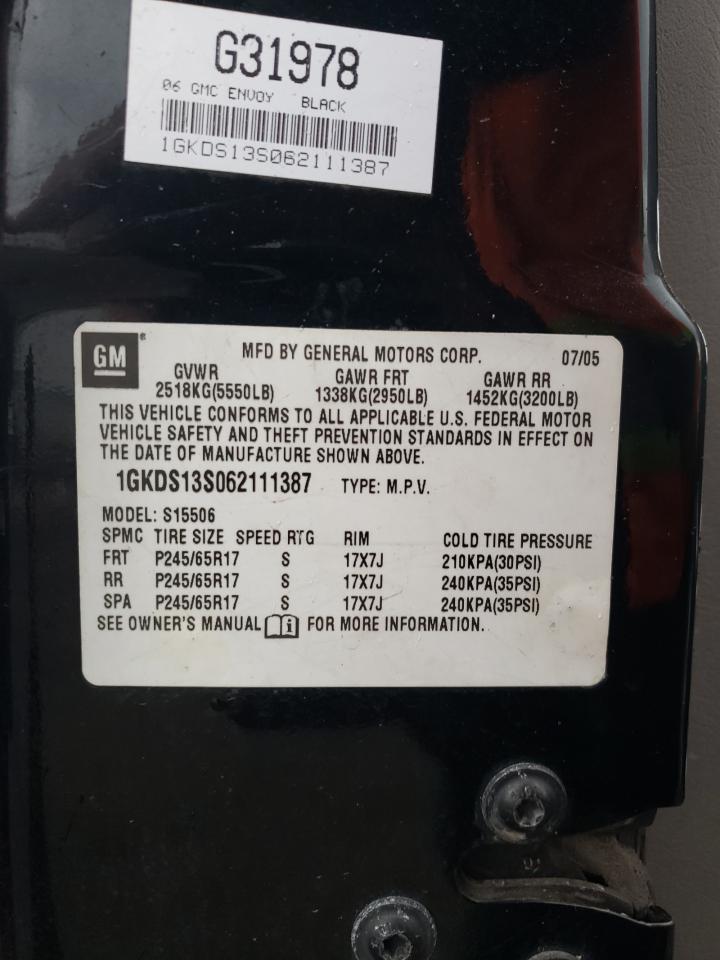 Photo 10 from auction – 2006 GMC ENVOY with VIN 1GKDS13S062111387
