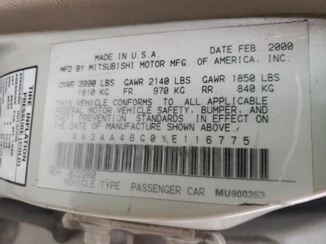 Photo 10 from auction – 2000 MITSUBISHI GALANT ES with VIN 4A3AA46G0YE116775