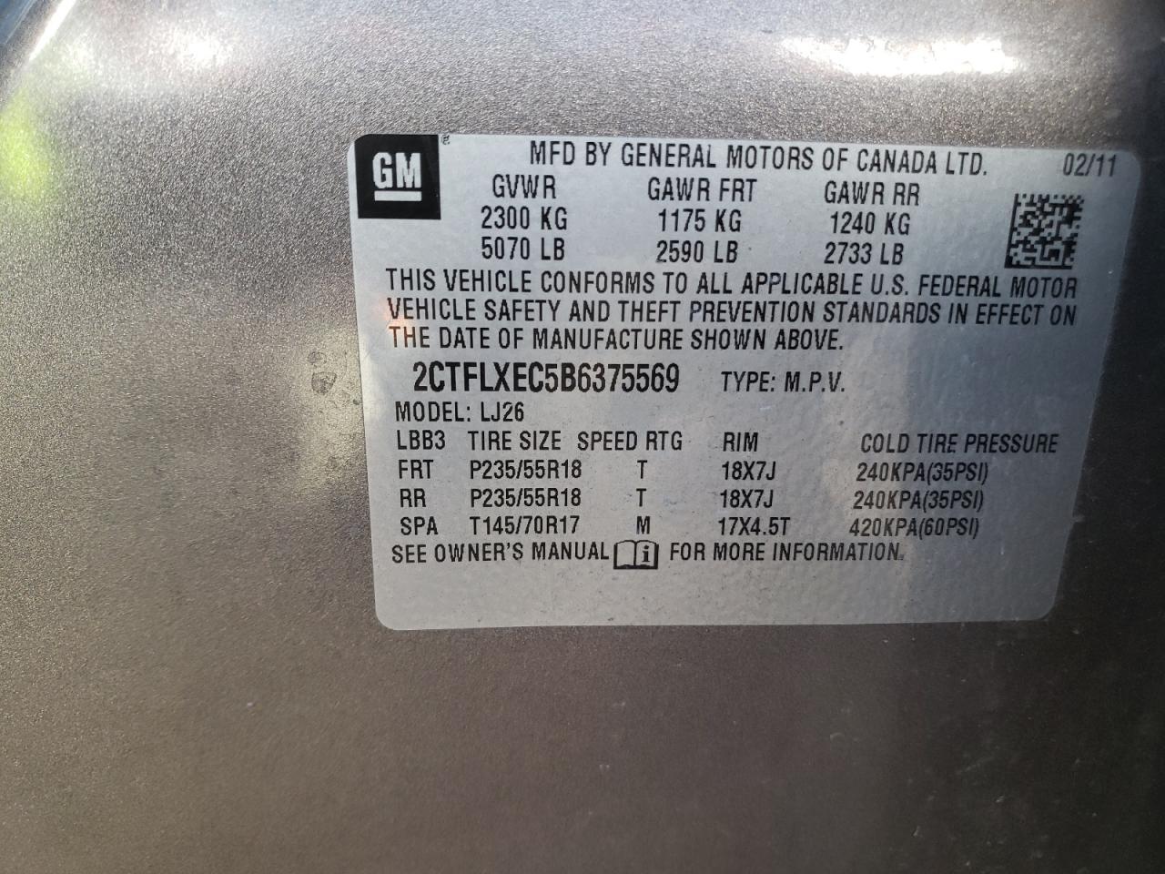 Photo 10 from auction – 2011 GMC TERRAIN SL with VIN 2CTFLXEC5B6375569