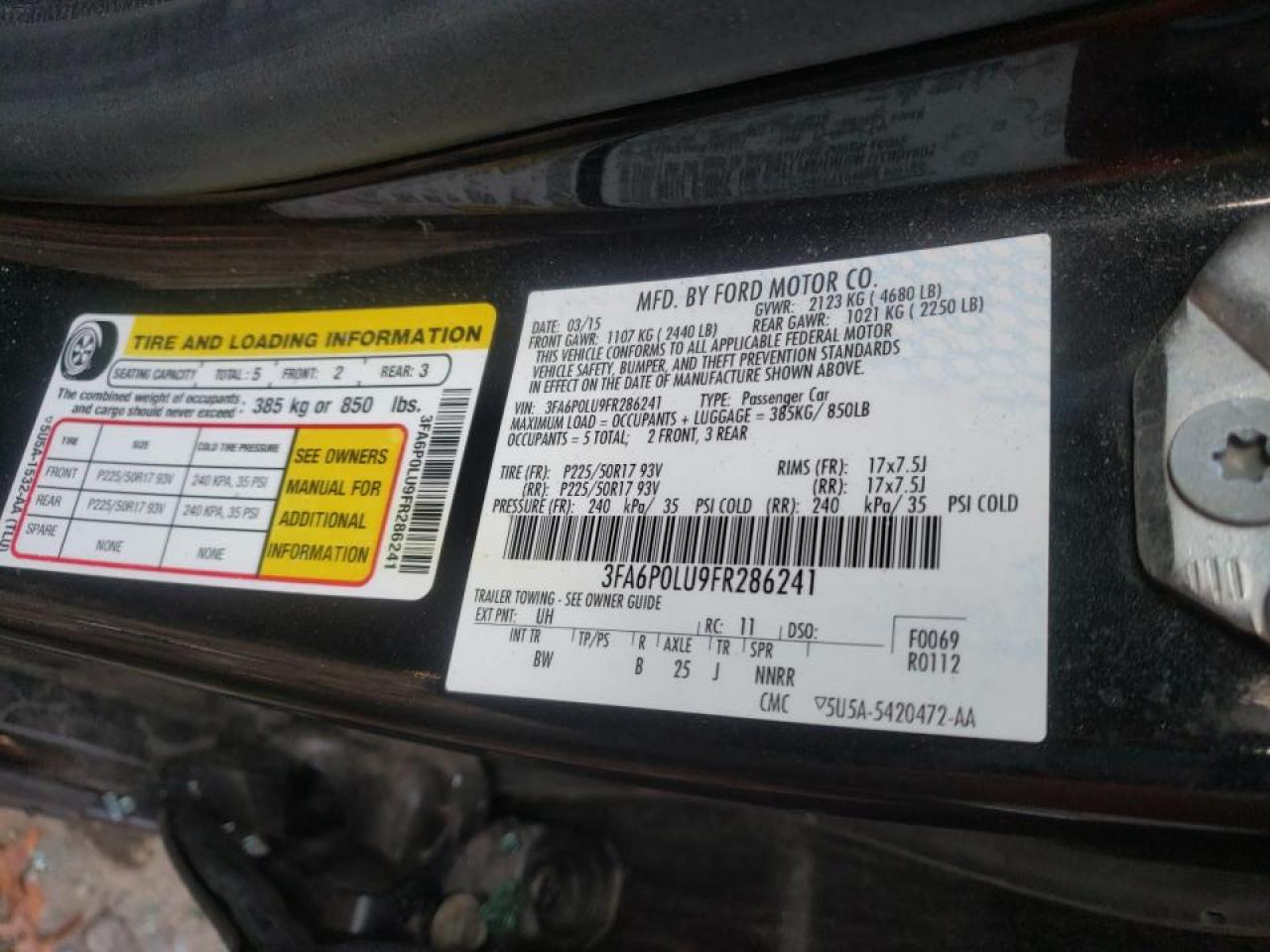 Photo 10 from auction – 2015 FORD FUSION with VIN 3FA6P0LU9FR286241