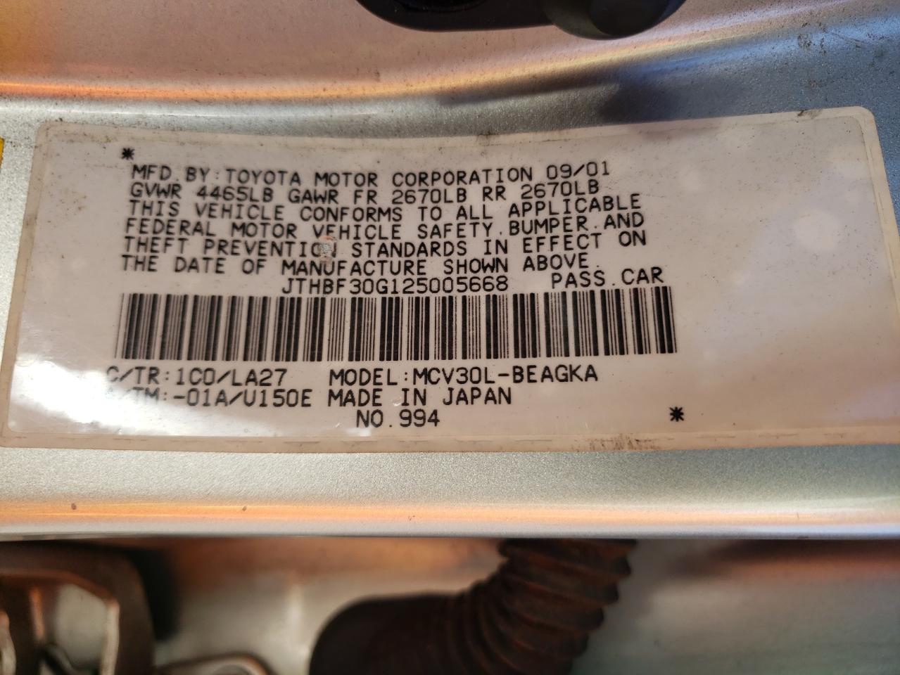 Photo 10 from auction – 2002 LEXUS ES 300 with VIN JTHBF30G125005668