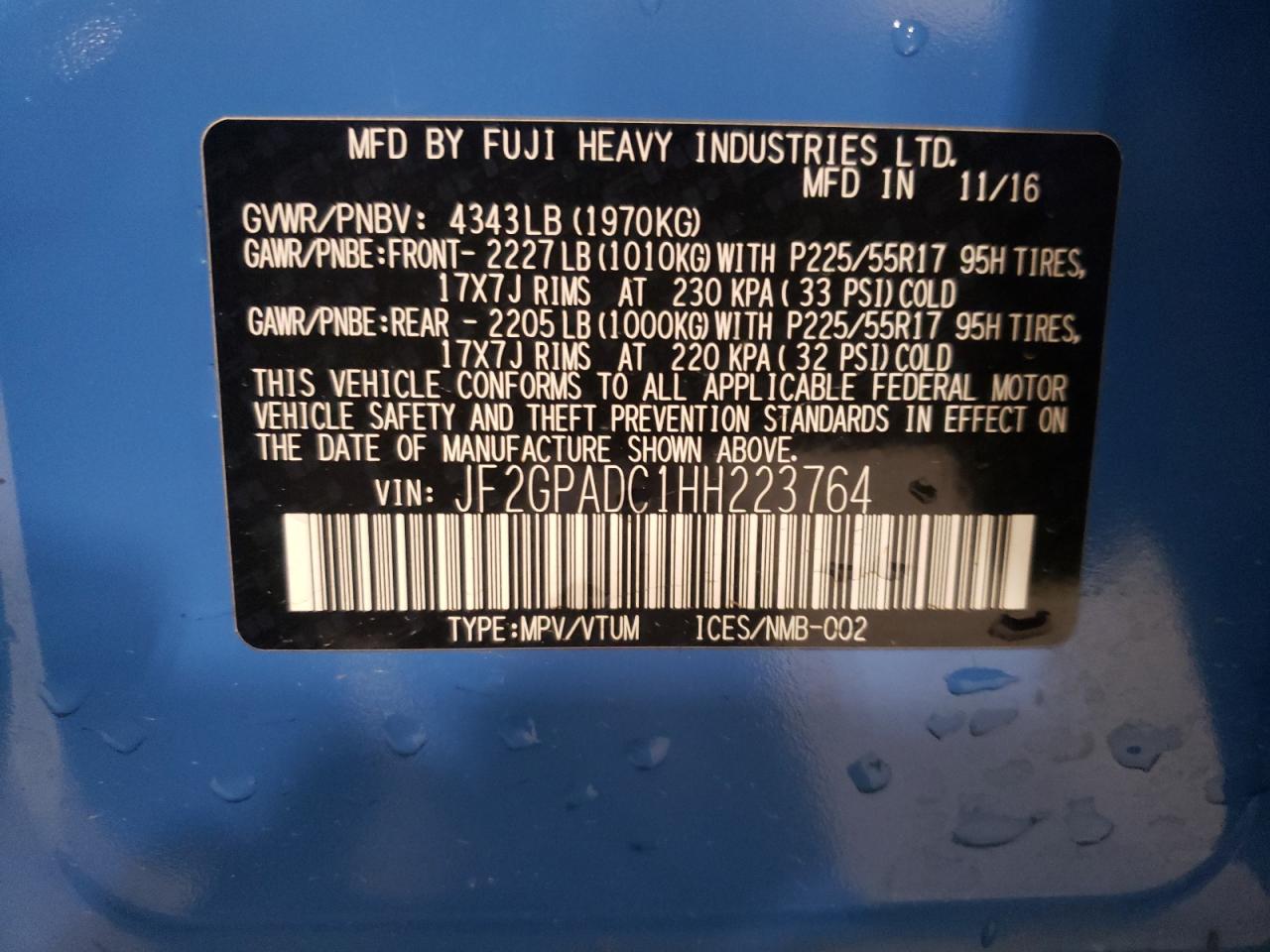 Фото 10 с аукциона – 2017 SUBARU CROSSTREK с VIN JF2GPADC1HH223764