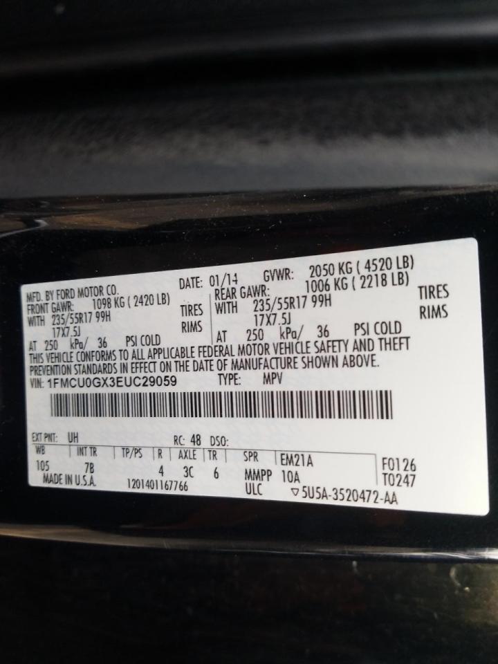 Photo 10 from auction – 2014 FORD ESCAPE SE with VIN 1FMCU0GX3EUC29059