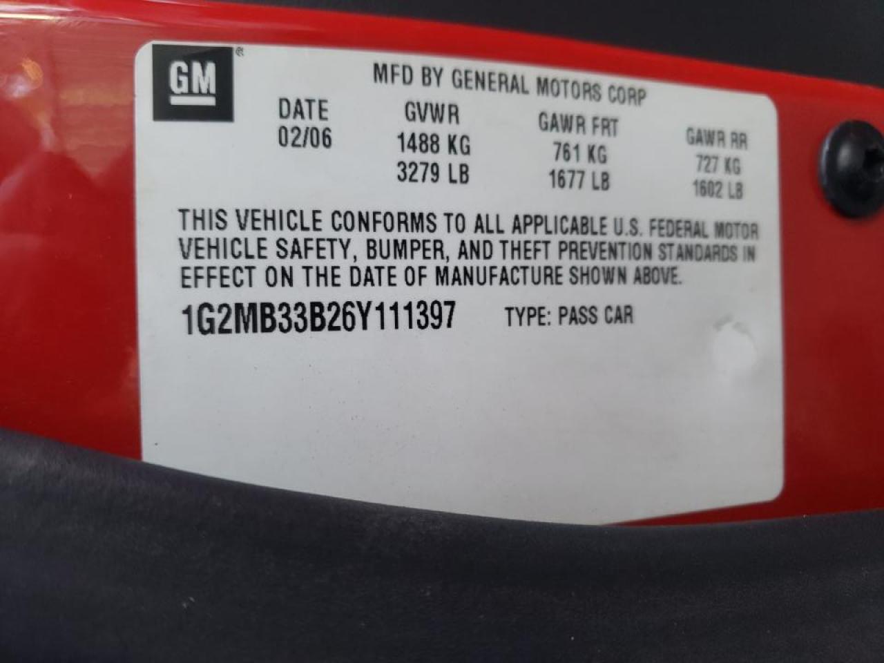 Photo 10 from auction – 2006 PONTIAC SOLSTICE with VIN 1G2MB33B26Y111397